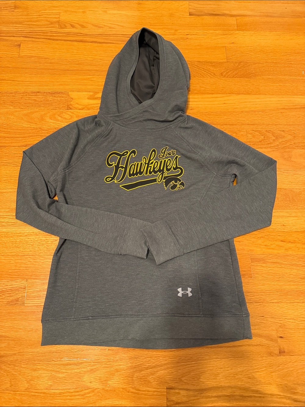 Under Armour Gray Hooded Hawkeyes Pullover with Yellow Script